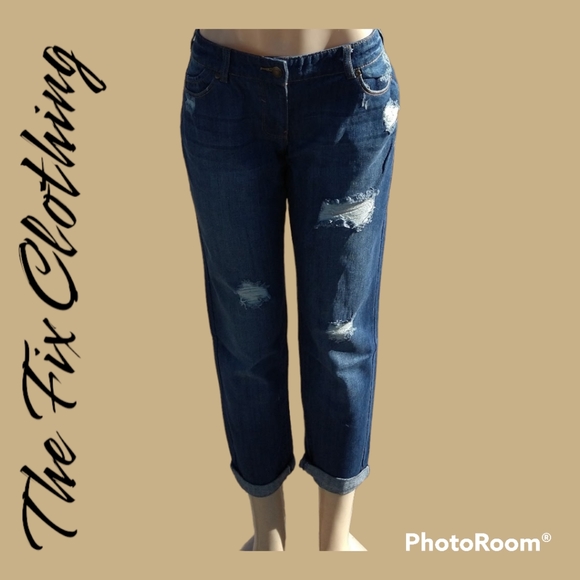 Cropped Distressed Blue Jeans Size 24 - Picture 1 of 7